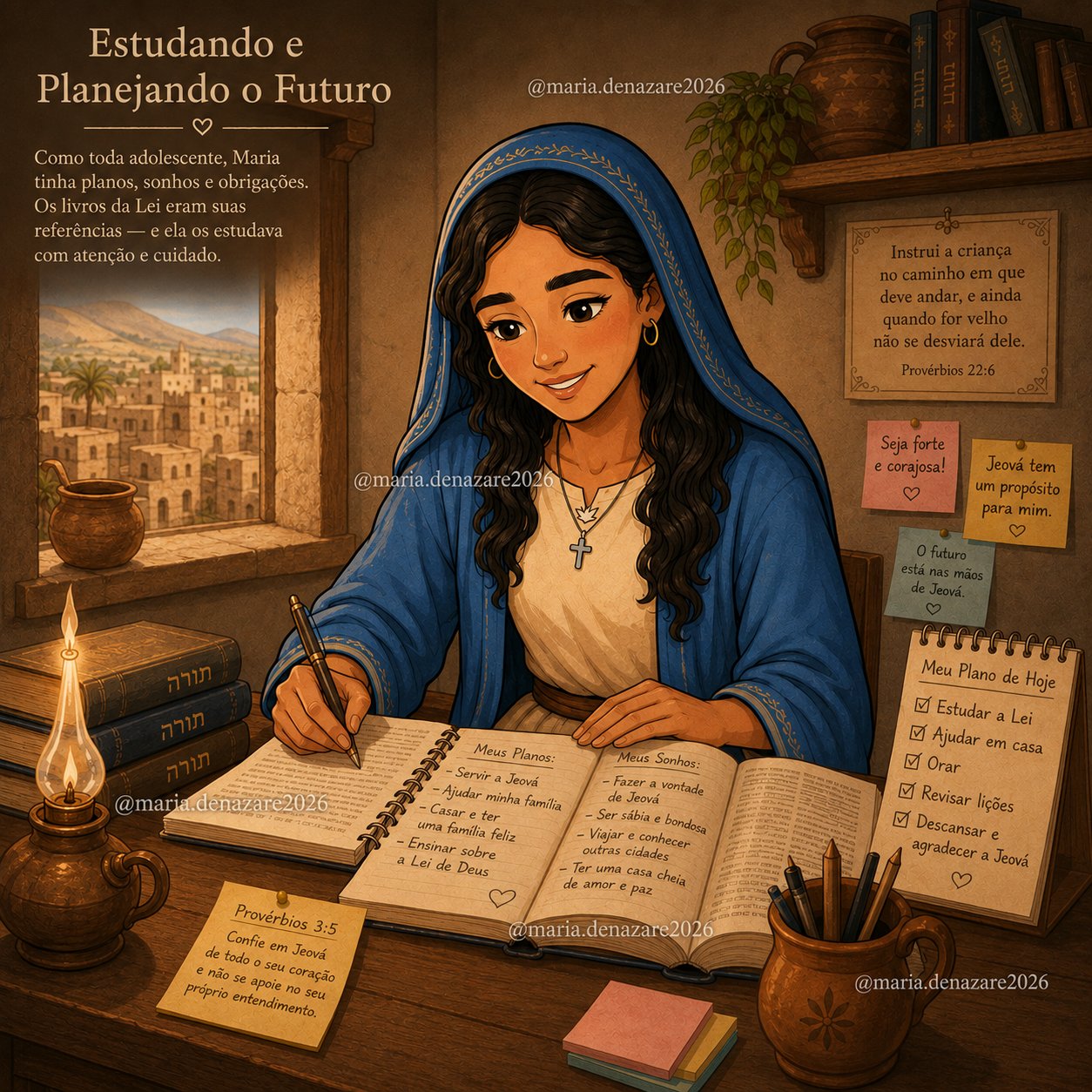 Maria estudando e planejando o futuro
